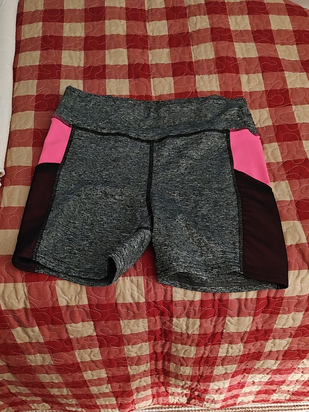 Women's Gray Athletic Shorts with Pink & Burgundy Panels